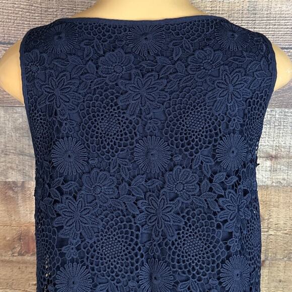 J. Jill Lace Overlay Dress Sleeveless Navy Blue Accordion Pleated Size Small - Picture 7 of 9
